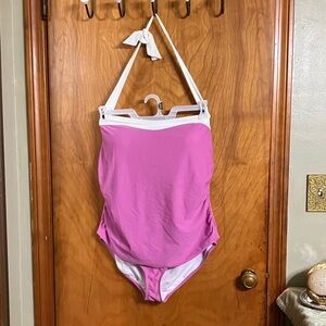 Chic Pink and White Halter Swimsuit